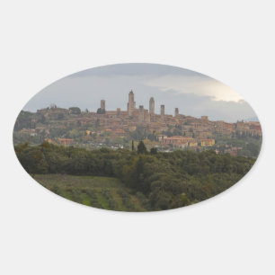Sticker Ovale San Gimignano, Italie