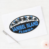 Sticker Ovale Sanibel Island Palmiers bleus de Floride (Enveloppe)