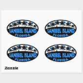 Sticker Ovale Sanibel Island Palmiers bleus de Floride (Feuille)