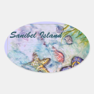 Sticker Ovale Sanibel Island Watercolor Florida Art
