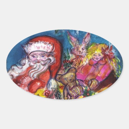 STICKER OVALE SANTA CLAUS AVEC CADEAUX (Devant)