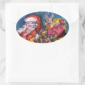 STICKER OVALE SANTA CLAUS AVEC CADEAUX (Sac)