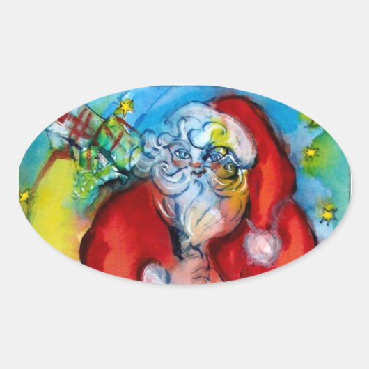 STICKER OVALE SANTA CLAUS AVEC LANTERN DANS LA NUIT DE NOËL (Devant)