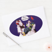 Sticker Ovale SANTA CLAUS, PETITE ANGEL & MERLIN Noël (Enveloppe)