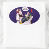 Sticker Ovale SANTA CLAUS, PETITE ANGEL & MERLIN Noël (Sac)