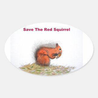 Sticker Ovale Sauvez l'écureuil rouge