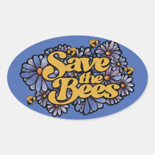 Sticker Ovale Sauvez les abeilles violet Daisy Flower Art Bee Lo