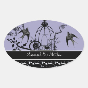 Sticker Ovale Sceau de mariage d'oiseaux vintage