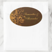 Sticker Ovale Sceau d'enveloppe Brown/or/vert à spirale de châta (Sac)