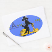 Sticker Ovale Scooter Poodle Noir Tour Eiffel Retro (Enveloppe)