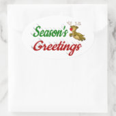 Sticker Ovale Script de Noël de Flying Reindeer Joyeuses Fêtes (Sac)