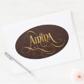 Sticker Ovale Script Tourbillonnant personnalisé Amina Gold en c (Enveloppe)