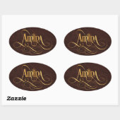 Sticker Ovale Script Tourbillonnant personnalisé Amina Gold en c (Feuille)