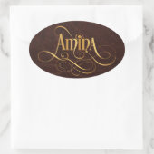 Sticker Ovale Script Tourbillonnant personnalisé Amina Gold en c (Sac)