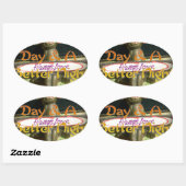 Sticker Ovale Sculpture de lapin de bronze avec citations inspir (Feuille)