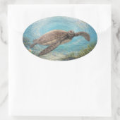 Sticker Ovale Sea Turtle in Ocean Vortex (Sac)