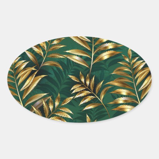 Sticker Ovale Seamless pattern with golden ferns (Devant)