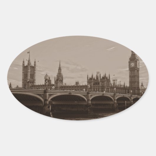 Sticker Ovale Sepia Big Ben Tower Palace de Westminster (Devant)