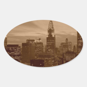 Sticker Ovale Sepia Tone New York