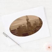 Sticker Ovale Sepia Tone New York (Enveloppe)