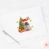 Sticker Ovale Shih Tzu Christmas Lights Tree | Santa Xmas (Enveloppe)