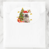 Sticker Ovale Shih Tzu Christmas Lights Tree | Santa Xmas (Sac)
