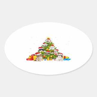 Sticker Ovale Shih Tzu Noël Arbre X-mas | Shih Tzu Lover