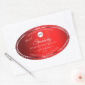 Sticker Ovale Shimmery Red Logo Initiales Parties scintillant Ét (Enveloppe)