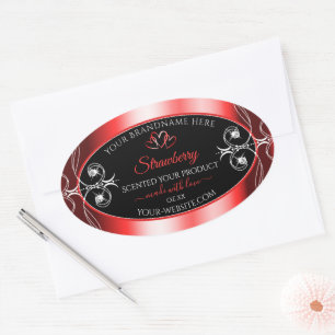 Sticker Ovale Shimmery Ruby Red Frame Black Produit Bijoux Étiqu