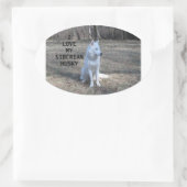 Sticker Ovale sibérien husk blanc amour avec pic (Sac)