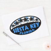 Sticker Ovale Siesta Key Florida bleu palmiers noirs (Enveloppe)