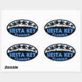 Sticker Ovale Siesta Key Florida bleu palmiers noirs (Feuille)