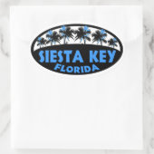 Sticker Ovale Siesta Key Florida bleu palmiers noirs (Sac)