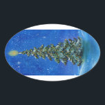 Sticker Ovale Silencieux sapin de Noël par Renee Lavoie<br><div class="desc">Arbre de Noël Silent Night A l'origine un acrylique de 11 x 14 pouces sur tableau en toile. J'ai utilisé de la peinture acrylique, de la peinture métallique, de la parties scintillant d'or et des pièces d'accent bleu cobalt pour le bling supplémentaire. "Silent Night Christmas Tree" copyright Renee L. Lavoie...</div>