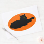 Sticker Ovale Silhouette de chat noir sur orange (Enveloppe)