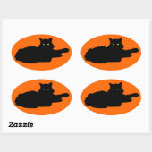Sticker Ovale Silhouette de chat noir sur orange (Feuille)