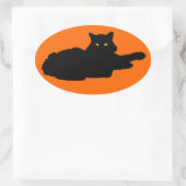 Sticker Ovale Silhouette de chat noir sur orange (Sac)