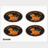 Sticker Ovale Silhouette de chien Jack-O-Lantern mignon (Feuille)