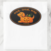 Sticker Ovale Silhouette de chien Jack-O-Lantern mignon (Sac)