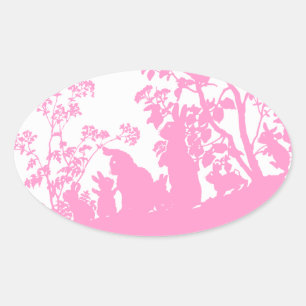 Sticker Ovale Silhouette de la famille des lapins, scène de natu