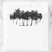 Sticker Ovale Silhouette de palmiers blancs noirs (Sac)