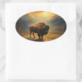 Sticker Ovale Silhouette du coucher de soleil de bison de buffle (Sac)