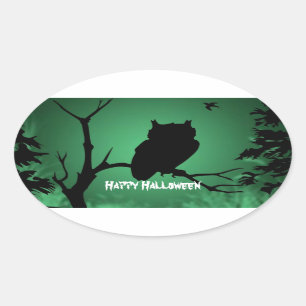 Sticker Ovale Silhouette Halloween de hibou
