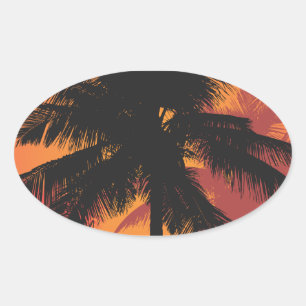 Sticker Ovale Silhouettes de coucher du soleil de palmiers