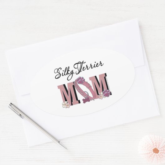 Sticker Ovale Silky Terrier MOM (Enveloppe)