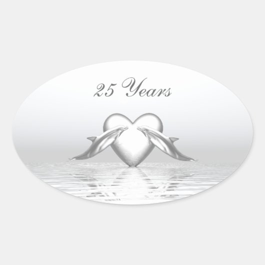 Sticker Ovale Silver Anniversary Dolphins et Heart (Devant)