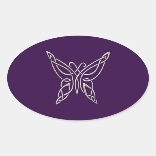 Sticker Ovale Silver Purple Celtic Butterfly Curling (Devant)