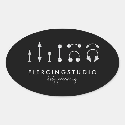 Sticker Ovale Simple Sharp Piercing Studio Tatouage Noir (Devant)