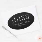 Sticker Ovale Simple Sharp Piercing Studio Tatouage Noir (Enveloppe)