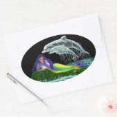 Sticker Ovale Sirène avec dauphins (Enveloppe)